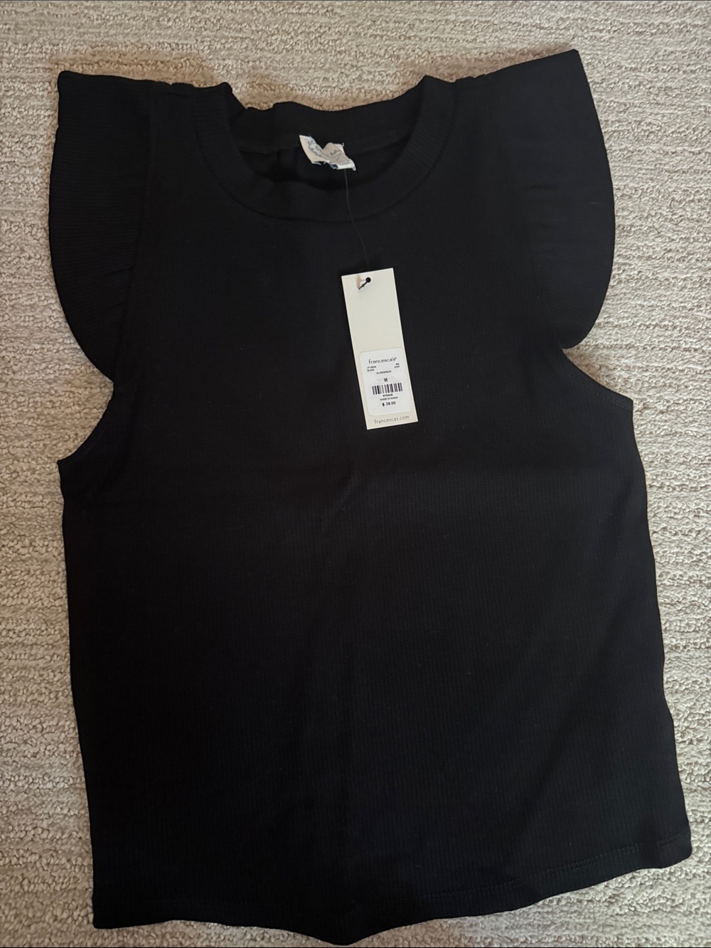 Francesca's Collections Black Ruffle Sleeve Ribbed Tank